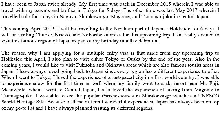 cover letter for multiple visa japan